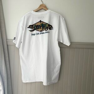 Senor Frogs Men’s Large White Graphic Tee Playa Del Carmen Mexico Logo Shirt